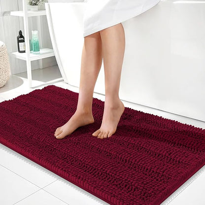 OLANLY Thick Bathroom Runner Rugs 44x24, Soft Chenille Bath Rugs, Burgundy | Absorbent Striped, Rubber Backing, Machine Wash, Long Bath Mats for Bathroom Floor, Tub and Shower, Home Decor Accessories