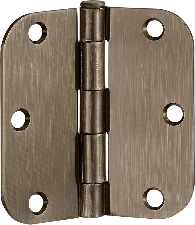 Design House Door Hinges for Interior Doors, 12-Pack, 3.5-inch x 3.5-inch – Rounded 5/8-inch Radius Steel Door Hinge – Antique Brass – Fits Standard Doors – Design House 189753