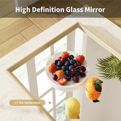 Oak Wood Effect Framed Wall Mirror, 24x36 Rectangle Mirror, 1/8" Anti-desilvering Tempered Glass, Sustainable& Sturdy Frame, Anti-Rust, HD Reflection &3min Fast Setup for Bathroom Living Room