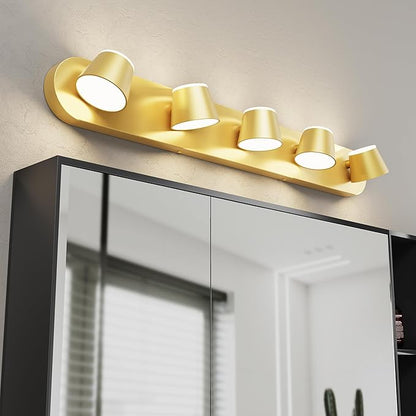 URSOLA Bathroom Lighting Fixtures Over Mirror, 5 Light Bathroom Vanity Light, LED Gold Wall Light Fixtures Up and Down Rotatable Dimmable 34 inch