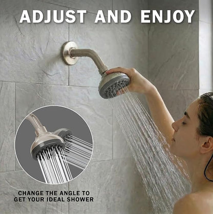 Aqua Elegante Pressure Boosting Shower Head - 2.5 GPM - Brushed Nickel | 3 Inch Wall Mount, Water Saving Showerhead, Best For Low Flow Showers With Anti-Clog Nozzles & Adjustable Brass Fitting