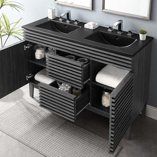 Modway Render 48" Double Bathroom Vanity in Charcoal Black