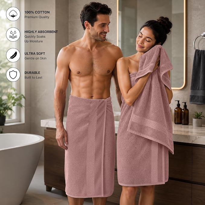 DAN RIVER 600 GSM Cotton Large Bath Towels Set of 4, 27 x 54 Inches | Larger & Lighter Weight Towels for Bathroom - Highly Absorbent & Quick Dry 100% Cotton Bath Towel Set for Home, Spa & Hotel