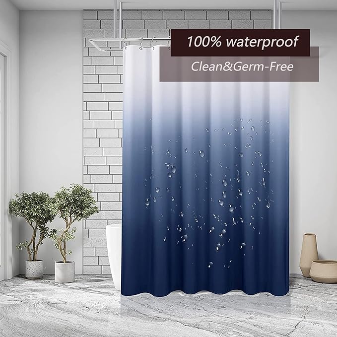 Shower Curtain Liner, Blue Lightweight Shower Curtain Liners, Plastic Shower Curtains, 72x72 inch PEVA Shower Liner with 12 Grommet Holes 3 Magnetic Weights