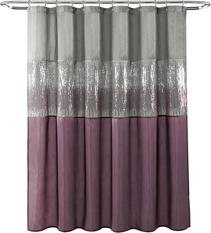 Lush Decor Night Sky Shower Curtain, Single, 72" W x 72" L, Gray & Purple - Sequin Shower Curtain - Sparkly Color Block Bath Curtain - Modern Glam Bathroom Decor