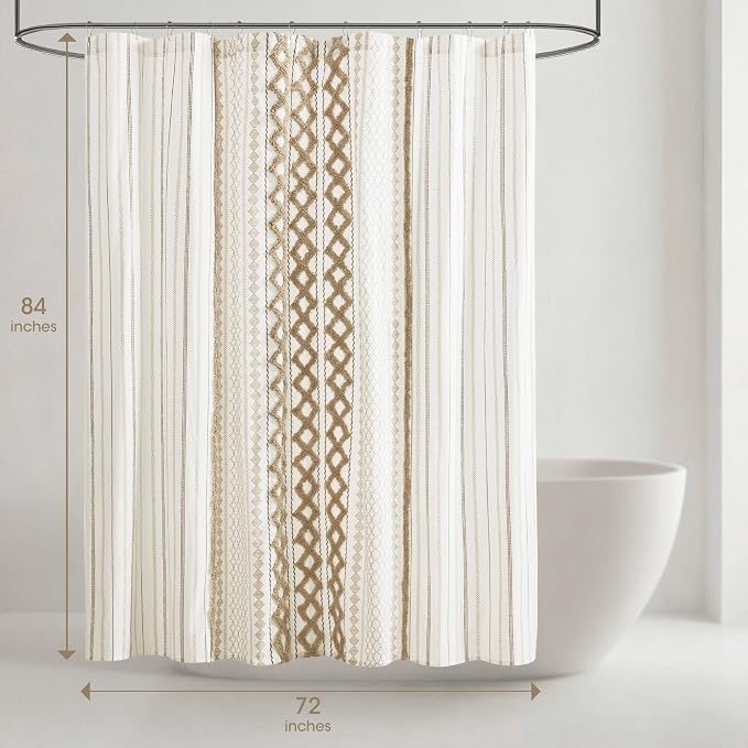 INK+IVY Extra Long Cotton Shower Curtain for Bathroom, Neutral, 72 x 84 | Machine Washable, Boho Tufted Chenille Modern Home Bathroom Decor, Bathtub Privacy Screen, OEKO-TEX Certified