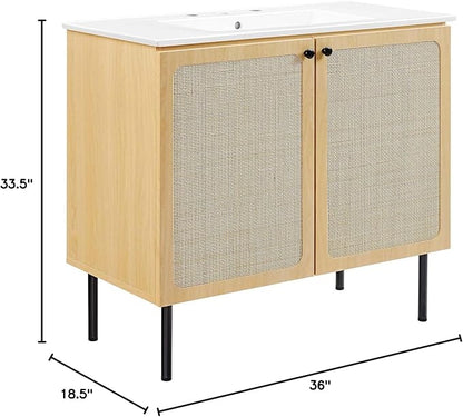 Modway EEI-6697-OAK-WHI Chaucer 36" Bathroom Vanity, Oak White