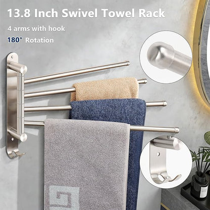 NearMoon 5 Pieces Bath Hardware Set, Include Swivel Towel Rack, Hand Towel Ring, Toilet Paper Holder and 2 Robe Towel Hooks, Stainless Steel Bathroom Accessories Wall Mounted (Brushed Nickel)
