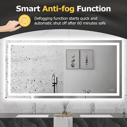Hivone 72"X36" LED Bathroom Mirror with Lights, Anti-Fog, Dimmable, Backlit + Front Lit, Smart Bathroom Vanity Mirror, Memory Function, Shatterproof, Tempered Glass (Horizontal/Vertical)