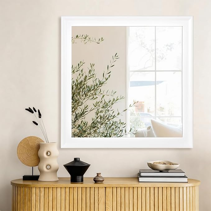 CULER White Wall Mirror for Bathroom,Rectangle 30 x 30 inch Vanity Mirrors | Hanging Square Rustic Mirror for Living Room,Bedroom,Entryway
