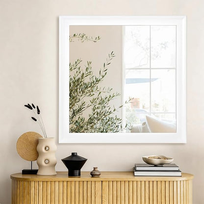 CULER White Wall Mirror for Bathroom,Rectangle 30 x 30 inch Vanity Mirrors | Hanging Square Rustic Mirror for Living Room,Bedroom,Entryway