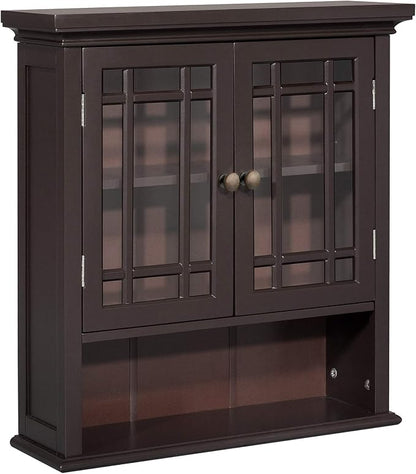 Teamson Home Neal Wooden Over The Toilet Bathroom Removable Wall Medicine Cabinet with 1 Fixed and 1 Adjustable Shelf 3 Storage Spaces 2 Glass Mosaic Doors and Crystal-Cut Acrylic Knobs, Espresso | Bathroom Kitchen Storage Space Saver, 2 Doors and 1 Op...