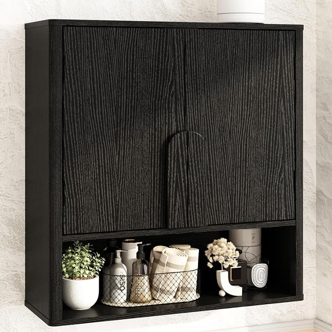 RUSTOWN Wall Mounted Bathroom Cabinets with Rounded Edges & Curved Handles | Adjustable Shelf, 3-Tier Over The Toilet Storage Cabinets, Modern Medicine Cabinet for Laundry Kitchen Living Room