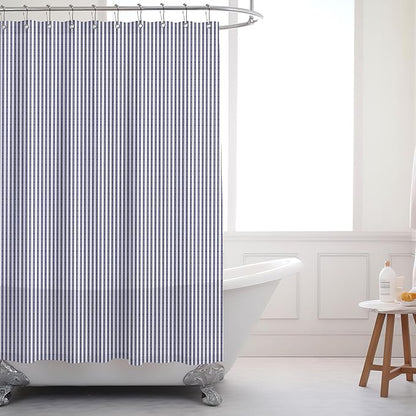Stripe Cotton Toile Shower Curtain Ticking Stripe Woven Print Curtain Bathroom Decor for Traditional and Contemporary Style Kitchen Bath Home(Navy Blue and White,72 x 72 Inches)