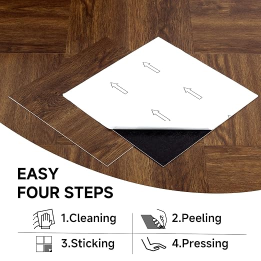 Peel and Stick Floor Tiles, Dark Brown Wood, 30 Sq.Ft | Non-Slip / Coated Surface / Indoor House / DIY Installation / Waterproof/Renter Friendly /2.8m2