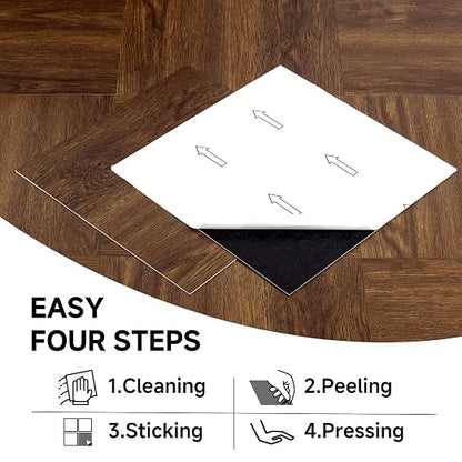 Peel and Stick Floor Tiles, Dark Brown Wood, 30 Sq.Ft | Non-Slip / Coated Surface / Indoor House / DIY Installation / Waterproof/Renter Friendly /2.8m2