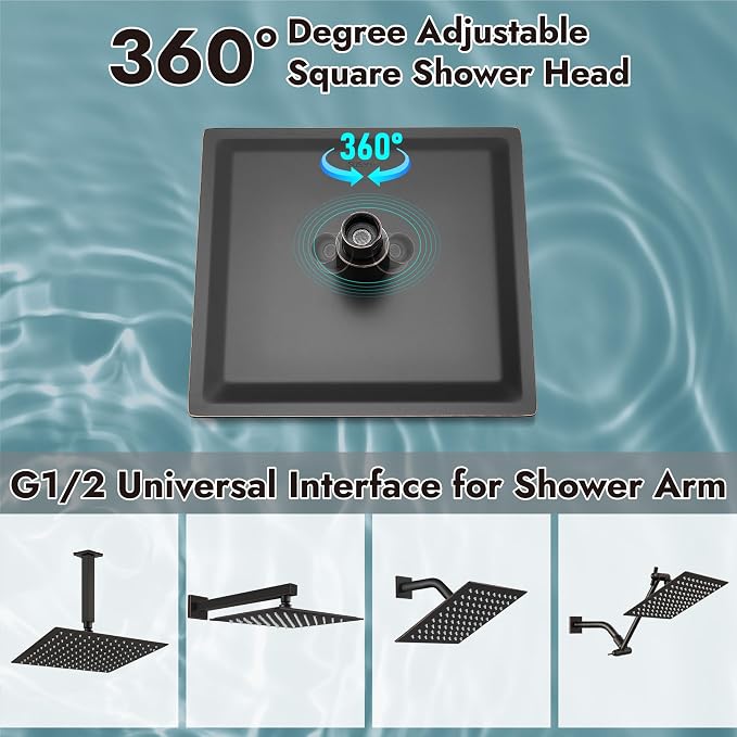 Midanya Square Rain Shower Head,High Pressure,Oil Rubbed Bronze 8 Inch | 360°Swivel,Ceiling or Wall Mount,Waterfall Full Body Coverage,Bathroom Remodel,Stainless Steel Large Rainfall Shower Head