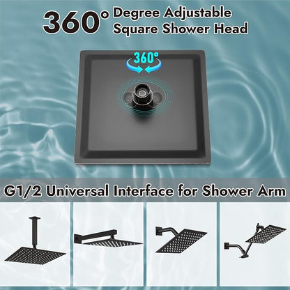 Midanya Square Rain Shower Head,High Pressure,Oil Rubbed Bronze 8 Inch | 360°Swivel,Ceiling or Wall Mount,Waterfall Full Body Coverage,Bathroom Remodel,Stainless Steel Large Rainfall Shower Head