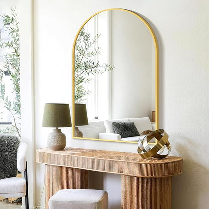 FICTOR 26" x 38" Arched Bathroom Vanity Mirror for Over Sink, Gold | Anti-Rust Metal Framed, HD Tempered Shatter-Proof Glass, Modern Wall Mirror for Entryway, Living Room, Bedroom