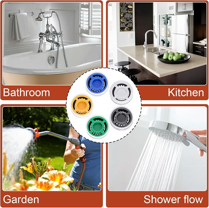 10pcs Shower Head Flow Restrictor, 1.5 1.8 2.0 2.5 3.0 GPM | Shower Head Flow Reducer, Shower Head Water Saver, Shower Head Limiter for Bathroom, Kitchen, 0.56 × 0.54 × 0.21 inch