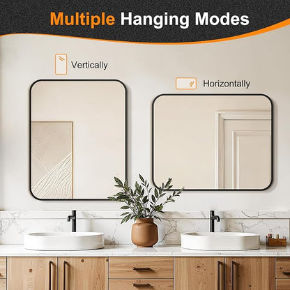 Bathroom Vanity Mirror, Black Framed Mirror for Over Sink, 30x24 | HD glass, distortion-free for makeup and grooming, Sturdy frame, all mounting hardware, hangs horizontal or vertical