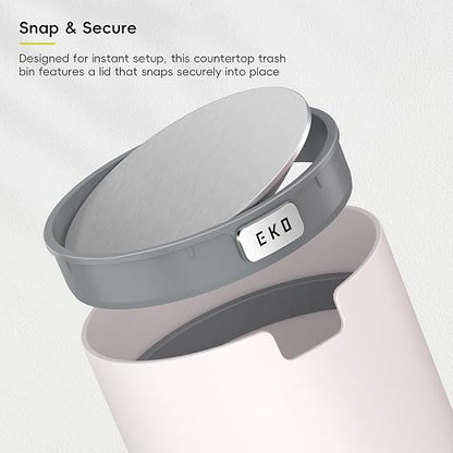 EKO Fandy 0.58 Gal/2.2L Mini Trash Can with Lid, Swing-Top Desktop Trash Can for Bathroom, Countertop, Vanity, Desk or Office, Small Garbage Bin (Pink) (Pack of 12)