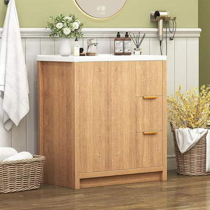 32" Modern Bathroom Vanity with Ceramic Sink, 2 Drawers & 2 Doors, Wooden Panel Design Storage Cabinet, Actual 31.5" L x 18.5" W x 35.5" H