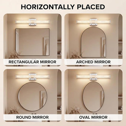 URSOLA 24" Modern LED Bathroom Light Fixtures, Chrome 3CCT Dimmable Bathroom Vanity Light Over Mirror, Bathroom Vanity Bath Bar Lights with Crystal Acrylic Shade
