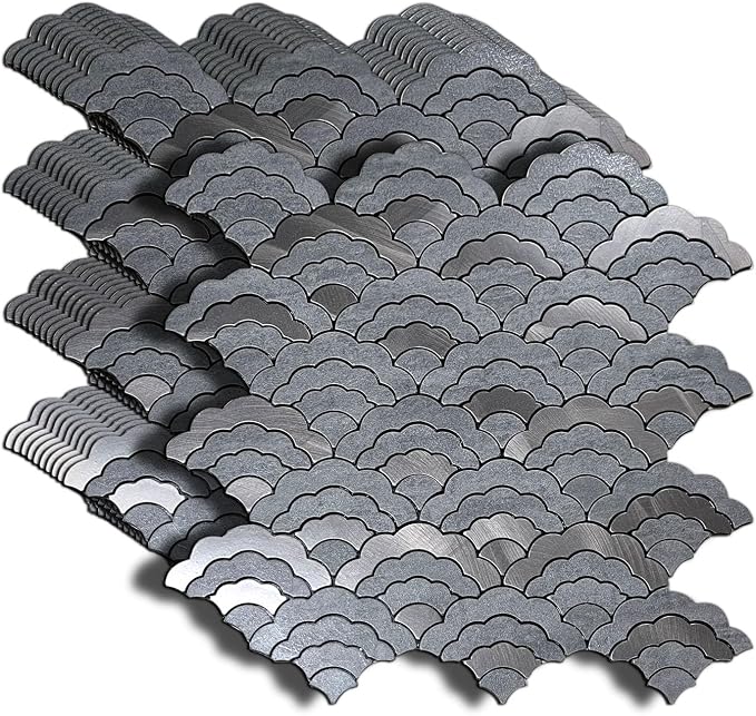 XUANINY 7-Sheet Peel and Stick Metal Backsplash Tiles, Self Adhesive Cloud-Shaped Aluminum Mosaic 3D Wall Sticker for Kitchen Bathroom Living Room Decor (Grey, 11)