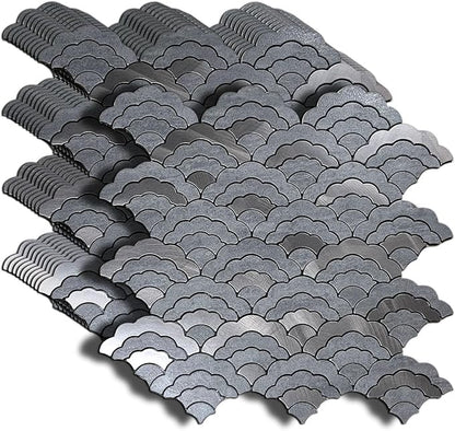 XUANINY 7-Sheet Peel and Stick Metal Backsplash Tiles, Self Adhesive Cloud-Shaped Aluminum Mosaic 3D Wall Sticker for Kitchen Bathroom Living Room Decor (Grey, 11)