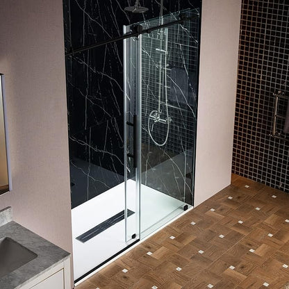 Woodbridge Frameless Single Sliding Shower Doors in Matte Black Finish, 45.5-48" Width x 76" Height with 3/8"(10mm) Clear Tempered Glass, Soft Close System and Explosion-Proof Film, BSDC4876-MB