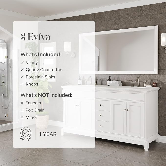 Elite Stamford 60 in. White Double Sink Bath Vanity with Carrara Quartz Top