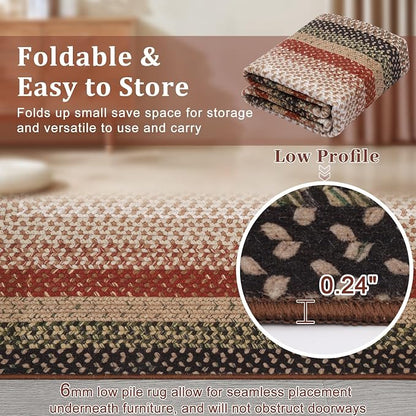 Imitation Braided Collection-Print Washable Rugs 5x7 Rug for Living Room Modern Geometric Rugs for Bedroom Farmhouse Non Slip Entryway Rug Soft Stain Resistant Carpet for Entrance Dining Room