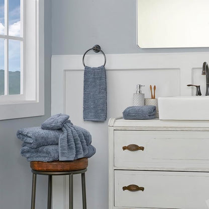SKL Home CloudSoft Hand Towel Set, 2-Piece, 100% Cotton Luxury, Smoke Blue | Premium spa-level quality. 600 GSM weight. Ultra plush & absorbent. For use in the bathroom, kitchen, bar or any sink space.