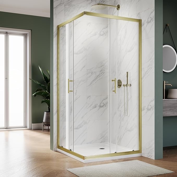 ELEGANT Corner Shower Door 36 in.D x 36 in. W x 72 in. H, Double Sliding Shower Door, Framed Corner Shower Enclosure with 1/4" Tempered Glass, Brushed Gold