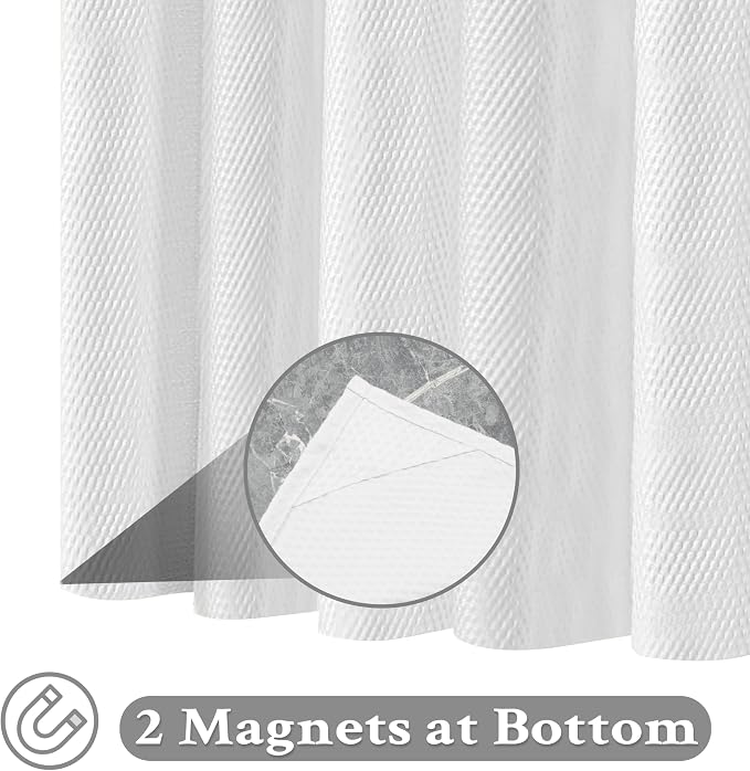 Tititex Solid White Cloth Fabric Shower Curtain Liner with 2 Magnets - Texture Pressure Bubble Soft Hotel Quality Waterproof Shower Liner, Light-Weight & Machine Washable 72x74 inch