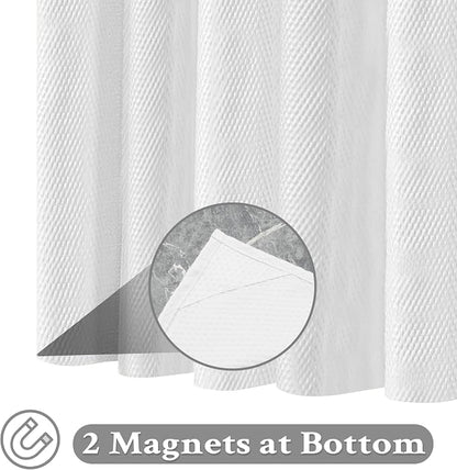 Tititex Solid White Cloth Fabric Shower Curtain Liner with 2 Magnets - Texture Pressure Bubble Soft Hotel Quality Waterproof Shower Liner, Light-Weight & Machine Washable 36x72 inch