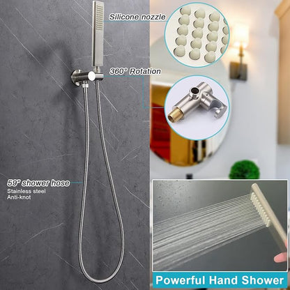 16inch Ceiling Mount Shower System High Pressure Shower Head System With Body Spray And Handheld Shower Combo Set For Bathroom (Brushed Nickel)