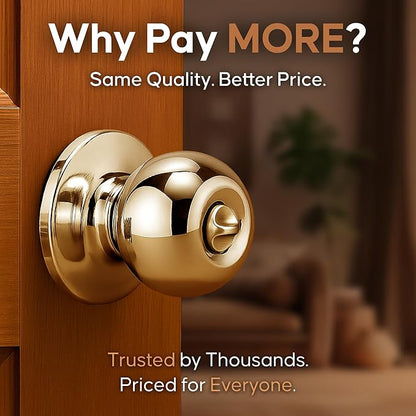 Copper Creek Privacy Interior Door Knob – ANSI Grade-3 Certified, Modern Heavy Duty Handle, Easy Install and Reversible for Bedroom, Bathroom & Closets – Polished Brass (1 Pack)