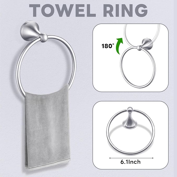 Brushed Nickel Bathroom Hardware Set Wall Mounted Brushed Nickel Accessories Set 4 Pieces Bathroom Hardware Set, 23.6 inch Towel Bar | Towel Hook | Toilet Paper Holder | Hand Towel Holder