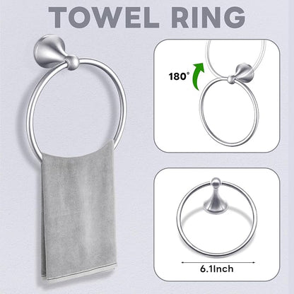 Brushed Nickel Bathroom Hardware Set Wall Mounted Brushed Nickel Accessories Set 4 Pieces Bathroom Hardware Set, 23.6 inch Towel Bar | Towel Hook | Toilet Paper Holder | Hand Towel Holder