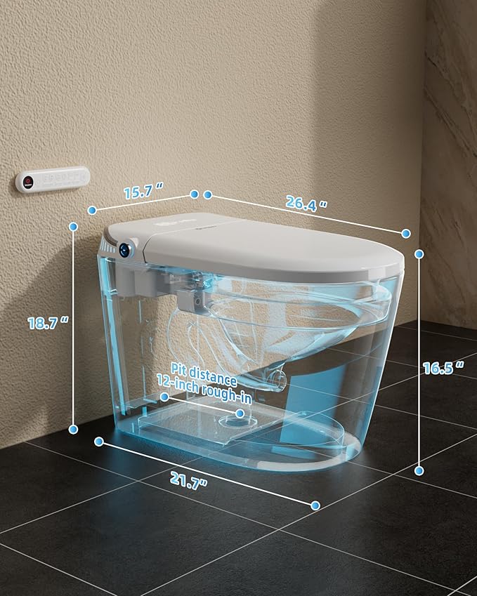 Sanyipace Smart Toilet with Built-In Tank, Heated Seat, Self-Cleaning Nozzle for Feminine Hygiene, ADA Comfort Height Elongated One Piece Toilet with Bidet, LED Fahrenheit Display, Soft Close Lid