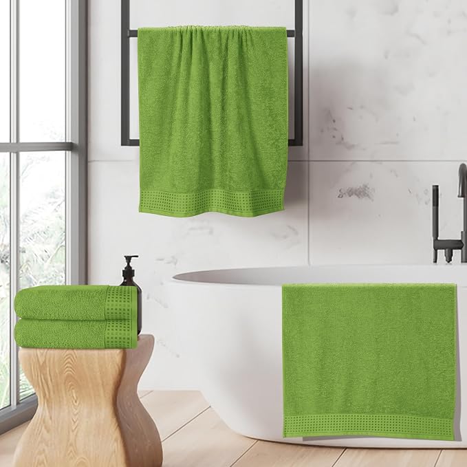 GLAMBURG Ultra Soft 4 Pack Oversized Bath Towel Set 27x54 inches, 100% Cotton Bath Towels, Highly Absorbant Compact Quickdry & Lightweight Towel, Ideal for Gym Travel Camp Pool - Kiwi Green