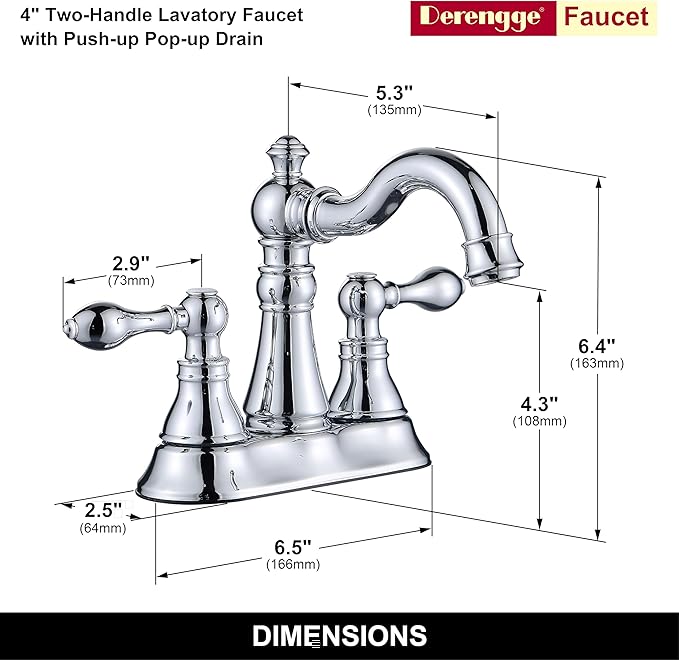 2 Handle Polished Chrome Bathroom Faucet 3 Hole with Pop up Drain Assembly,4 Inch Centerset Bathroom Lavatory Sink Faucet,F-0048-CP