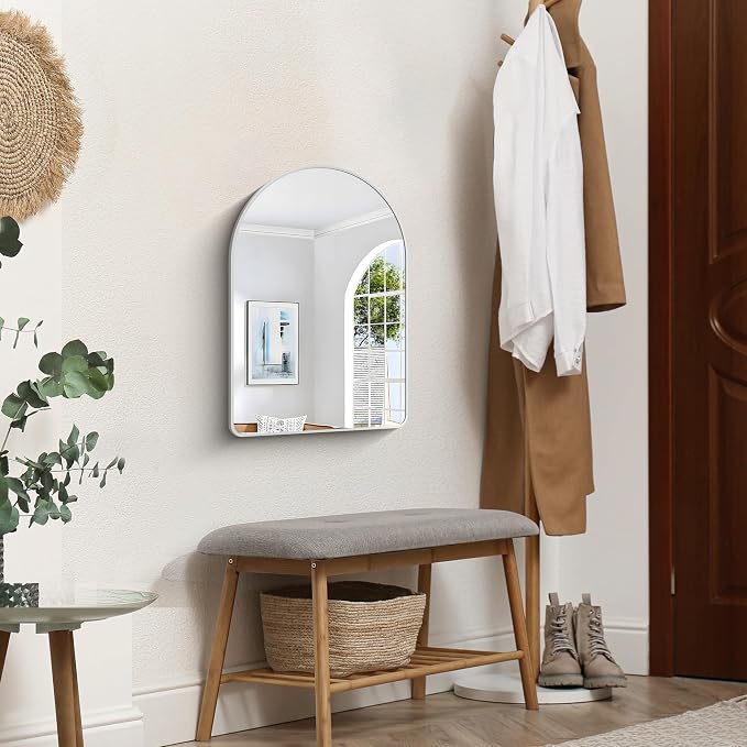 FORBATH Arched Bathroom Mirror 16x24 Inch, Silver Bathroom Mirror Wall Mounted Modern Aluminum Alloy Frame Arch Mirror for Bedroom Living Room Entryway, Hanging or Leaning Against Wall