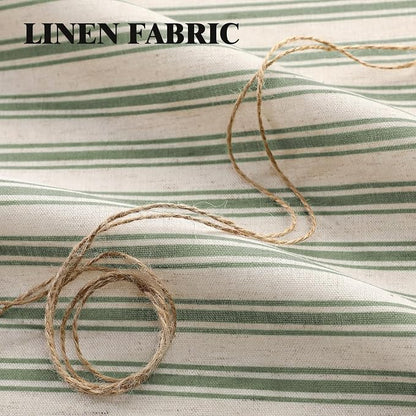 Farmhouse Shower Curtain Ruffle Linen Cream-Green Stripe 72"W x 96"L | Farmhouse Boho, Striped, Bottom Ruffle, Linen Fabric, Rustic, Country, Natural Look, Washable, for Bathroom Bathtub