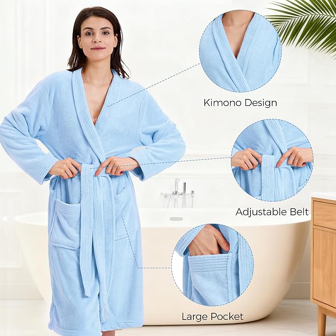 Towel Robe for Women – Soft Absorbent Kimono Bathrobe, Quick-Dry Spa Shower & Hotel Use
