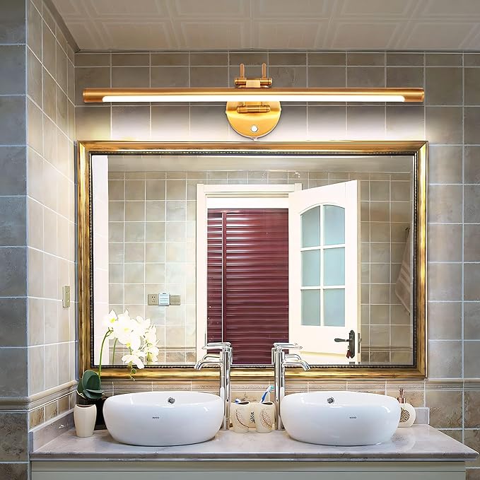 MantoLite 24'' Picture Lights for Wall,Vanity Lights for Bathroom,Plug-in or Hardwired,12W 3000K LED Dimmable Modern Bathroom Lighting Fixtures Over Mirror and Wall Lights for Bedroom(Brass)
