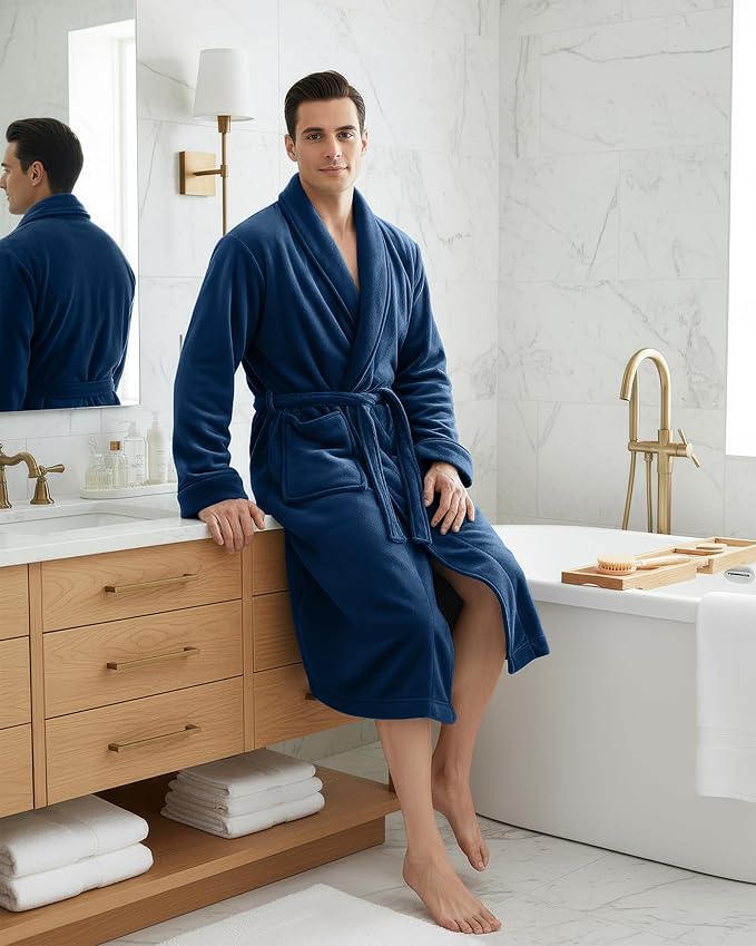 NY Threads Mens Robe, Luxury Plush Fleece Mens Bathrobe, Spa Bath Robe for Men