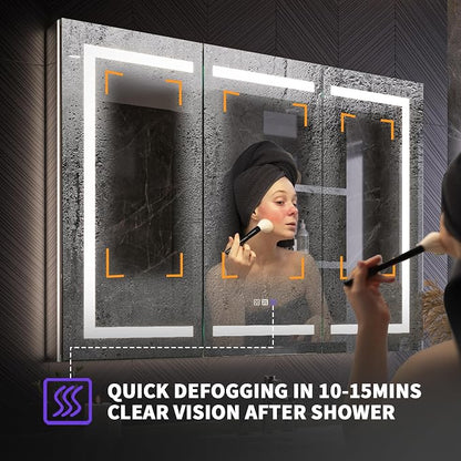 Neftis 48x36 Medicine Cabinet with Lights & Magnifier & Mirrors, GFCI Outlet, Soft-Closed Hinges, Front&Backlit, Anti-Fog, Dimmable&Tunable, Sensor Lights, Recessed/Surface, Adjustable Shelves